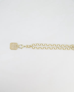 Chanel 21/A Métiers d’Art Champagne Gold Medallion CC Pearl Necklace