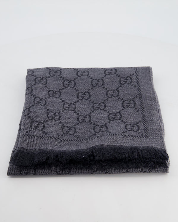 Gucci Charcoal Grey GG Monogram Logo Scarf Size 185cm x 50cm