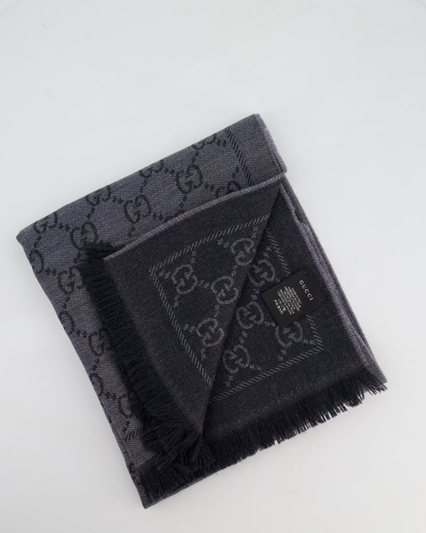 Gucci Charcoal Grey GG Monogram Logo Scarf Size 185cm x 50cm