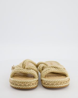 Chanel Beige Cord Sandals with CC Charm and Chain Details Size EU 39 (UK 6)