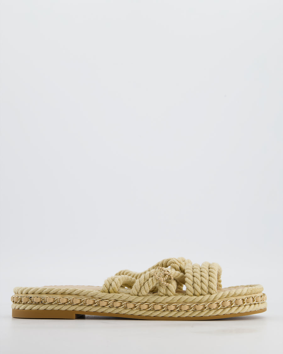 Chanel Beige Cord Sandals with CC Charm and Chain Details Size EU 39 (UK 6)