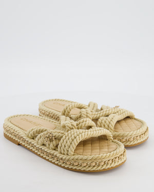 Chanel Beige Cord Sandals with CC Charm and Chain Details Size EU 39 (UK 6)