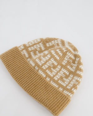 Fendi Beige and White with FF Monogram Cashmere Beanie