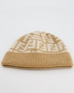 Fendi Beige and White with FF Monogram Cashmere Beanie