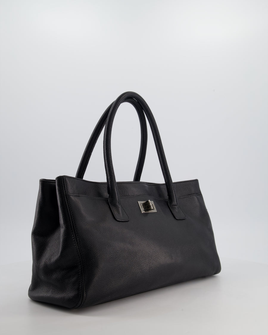 Chanel Vintage Black Executive Reissue Tote Bag in Calfskin Leather with Silver Hardware