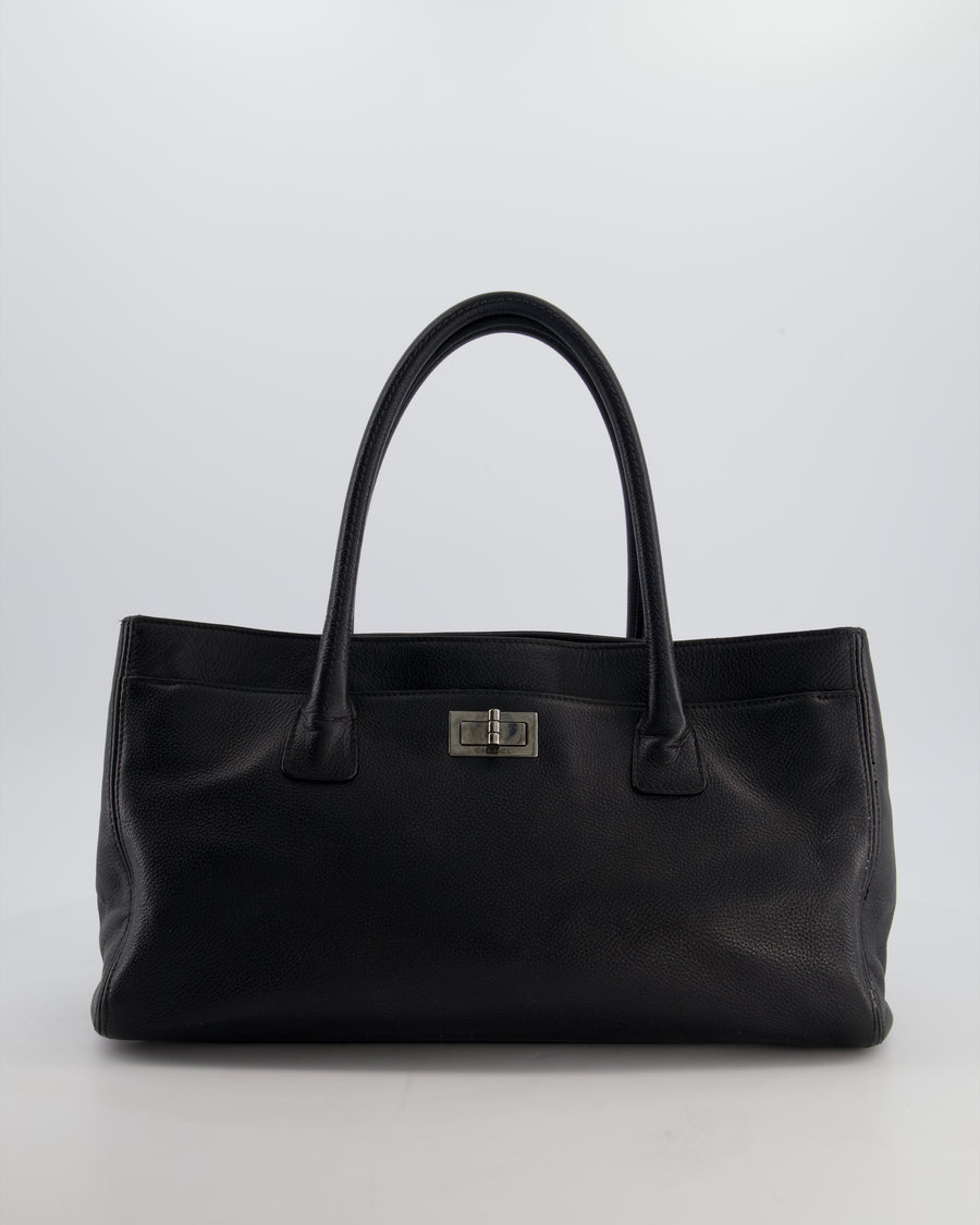 Chanel Vintage Black Executive Reissue Tote Bag in Calfskin Leather with Silver Hardware