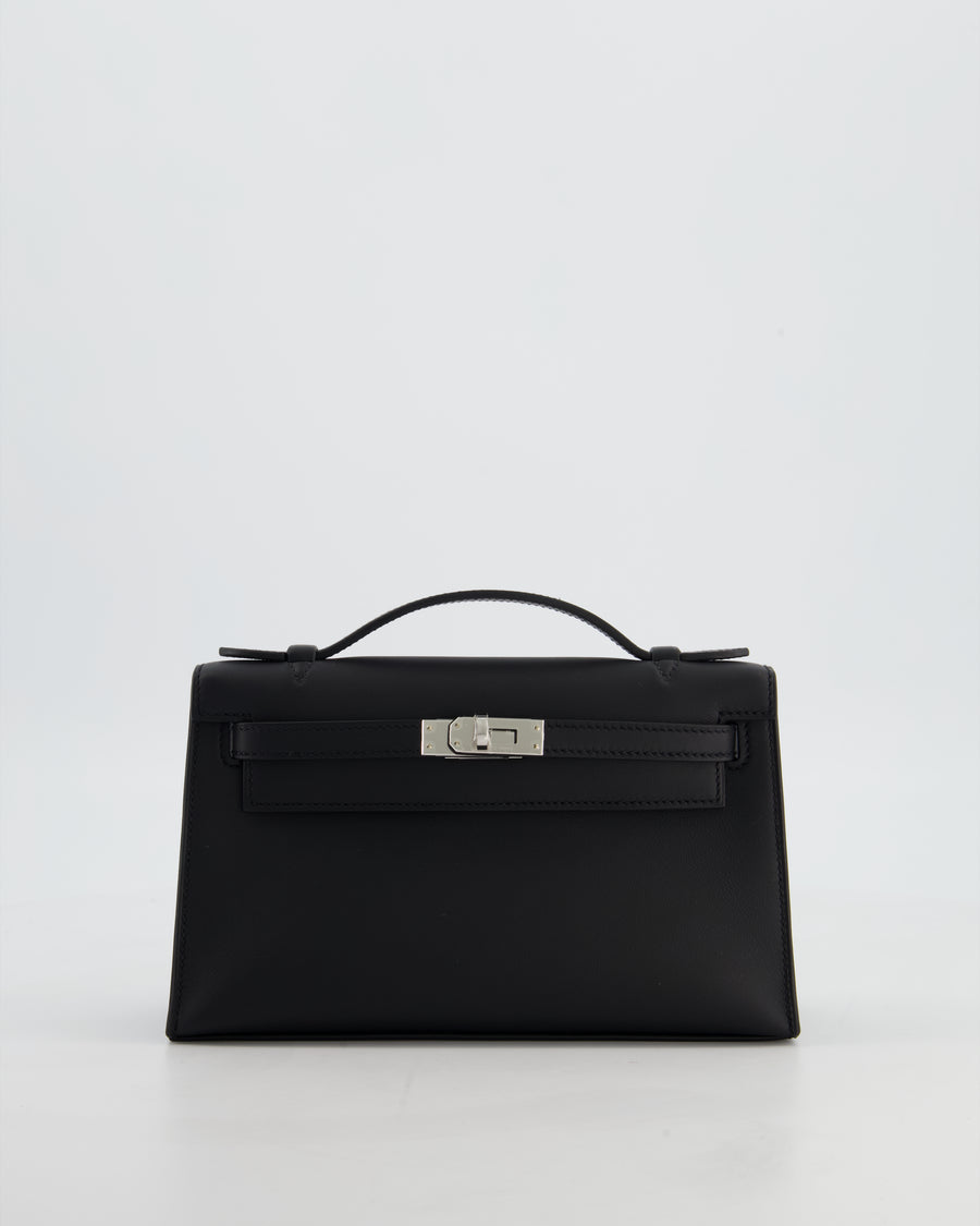 *RARE* Hermès Mini Kelly Pochette Bag in Noir Swift Leather with Palladium Hardware