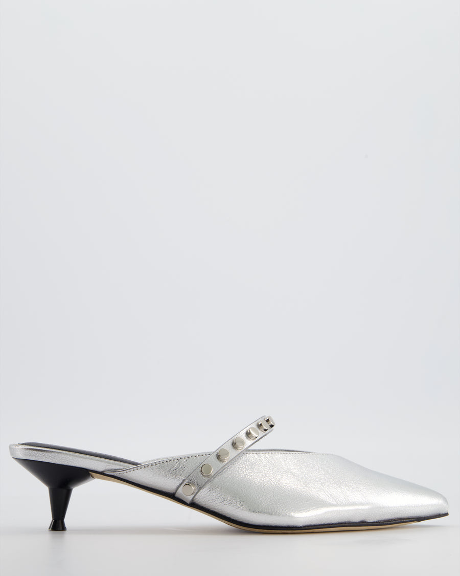 Alexander McQueen Studded Silver Heeled Mules Size EU 37