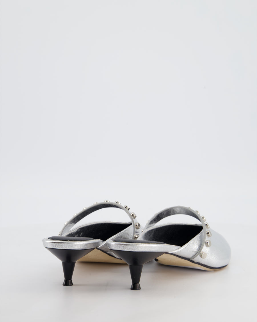 Alexander McQueen Studded Silver Heeled Mules Size EU 37