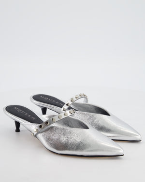 Alexander McQueen Studded Silver Heeled Mules Size EU 37