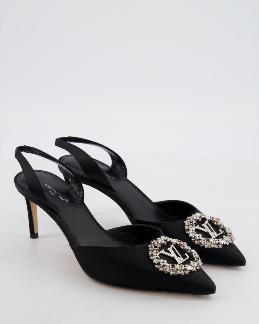 Louis Vuitton MET Satin Black Heeled Slingbacks Size EU 37 RRP £1,080