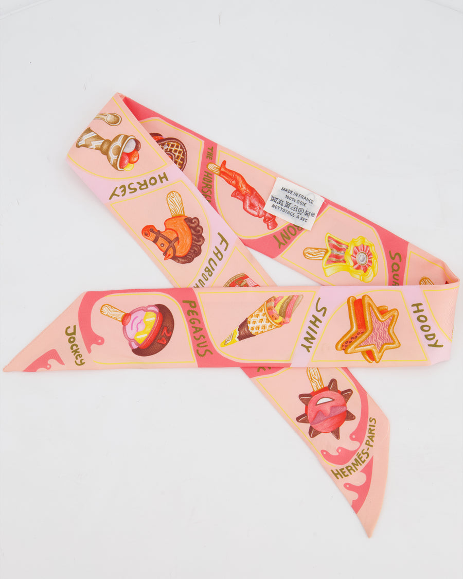 Hermès 'Funny Ice Cream' Silk Twilly in Rose Poudre