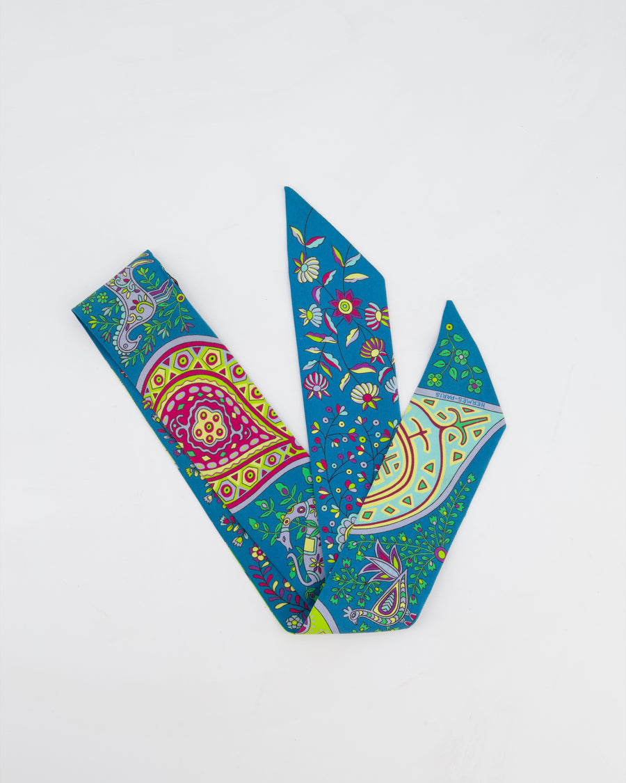 Hermès 'L'Arbre De Vie' Silk Twilly in Jaune, Bleu & Vert