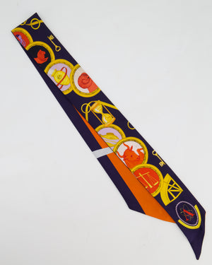 Christian Dior Silk Astrology Navy and Orange Twilly