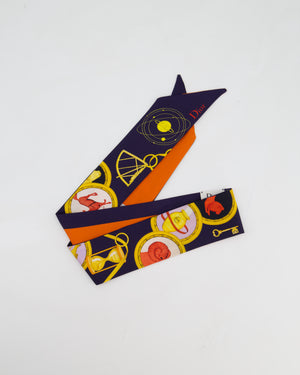 Christian Dior Silk Astrology Navy and Orange Twilly