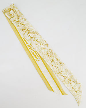 Christian Dior Silk Twilly in Cream & Yellow with Logo Detail