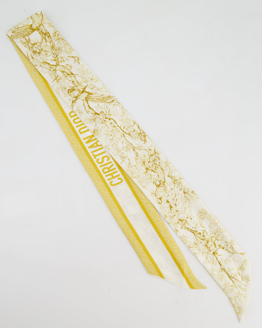 Christian Dior Silk Twilly in Cream & Yellow with Logo Detail