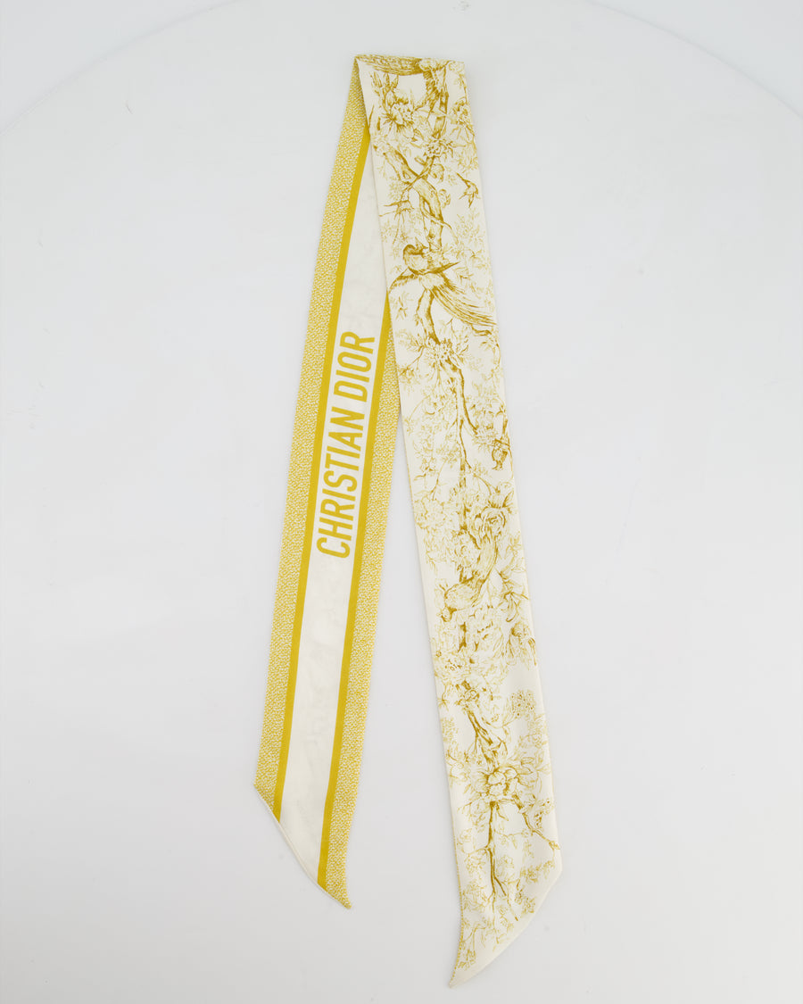 Christian Dior Silk Twilly in Cream & Yellow with Logo Detail