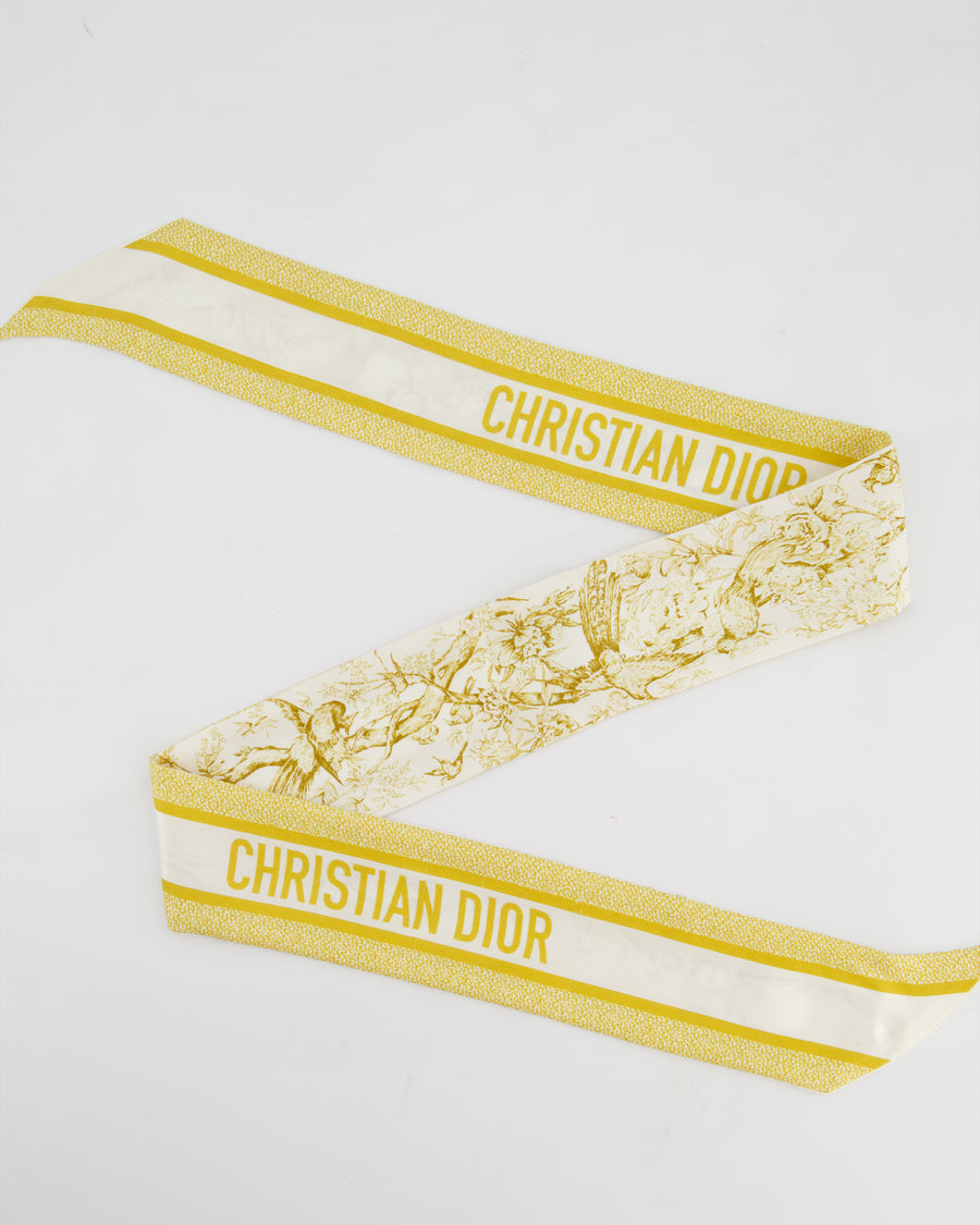 Christian Dior Silk Twilly in Cream & Yellow with Logo Detail
