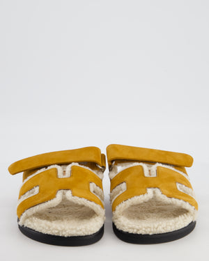 *HOT* Hermès Chypre Sandals in Tan Suede Leather and White Shearling Lining Size EU 39.5