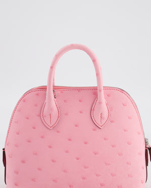 *HOT* Hermès Mini Bolide Bag in Rose Bubblegum Ostrich Leather with Palladium Hardware