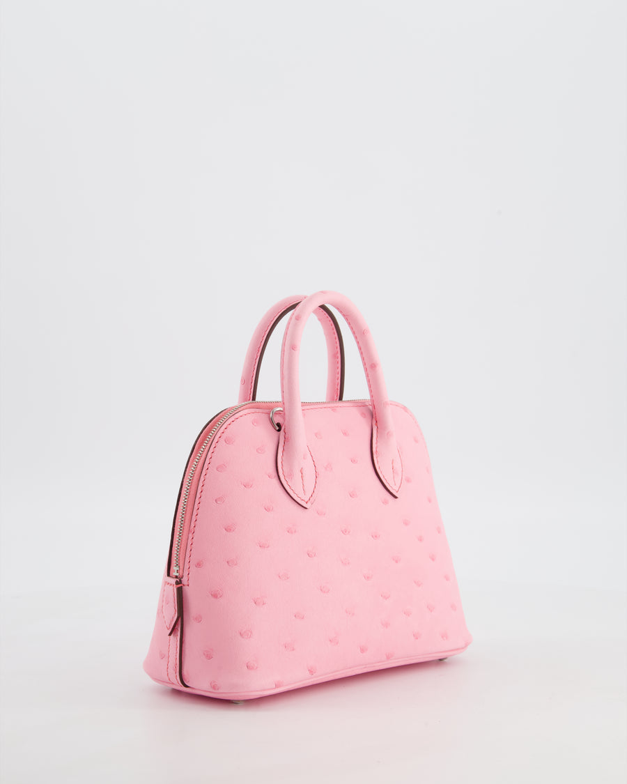 *HOT* Hermès Mini Bolide Bag in Rose Bubblegum Ostrich Leather with Palladium Hardware