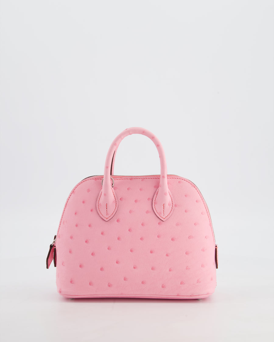 *HOT* Hermès Mini Bolide Bag in Rose Bubblegum Ostrich Leather with Palladium Hardware