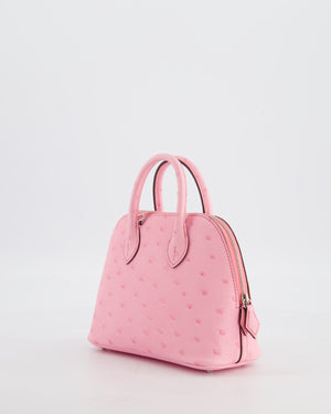 *HOT* Hermès Mini Bolide Bag in Rose Bubblegum Ostrich Leather with Palladium Hardware