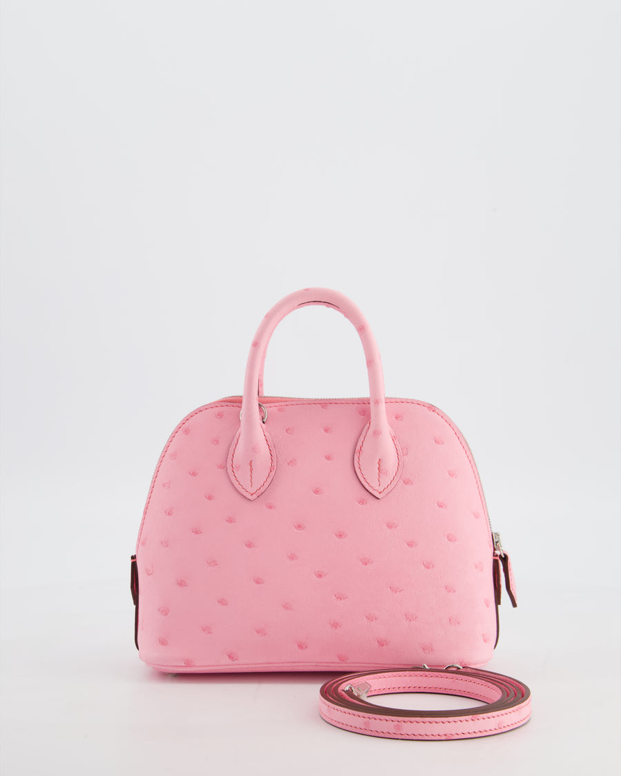 *HOT* Hermès Mini Bolide Bag in Rose Bubblegum Ostrich Leather with Palladium Hardware