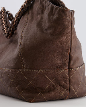 Chanel Vintage Bronze Calfskin Quilted Coco Cabas Tote Bag with Rose Gold CC Logo