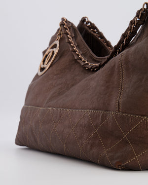 Chanel Vintage Bronze Calfskin Quilted Coco Cabas Tote Bag with Rose Gold CC Logo