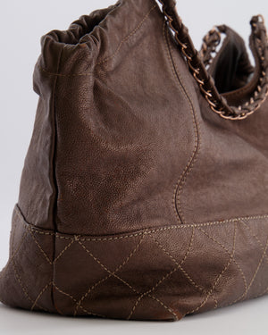 Chanel Vintage Bronze Calfskin Quilted Coco Cabas Tote Bag with Rose Gold CC Logo