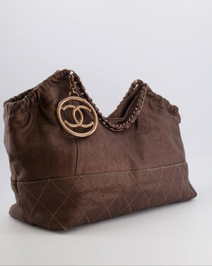Chanel Vintage Bronze Calfskin Quilted Coco Cabas Tote Bag with Rose Gold CC Logo
