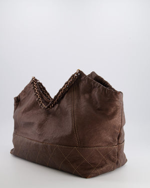 Chanel Vintage Bronze Calfskin Quilted Coco Cabas Tote Bag with Rose Gold CC Logo