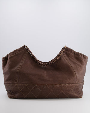 Chanel Vintage Bronze Calfskin Quilted Coco Cabas Tote Bag with Rose Gold CC Logo