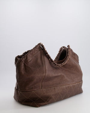 Chanel Vintage Bronze Calfskin Quilted Coco Cabas Tote Bag with Rose Gold CC Logo