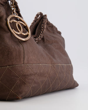 Chanel Vintage Bronze Calfskin Quilted Coco Cabas Tote Bag with Rose Gold CC Logo