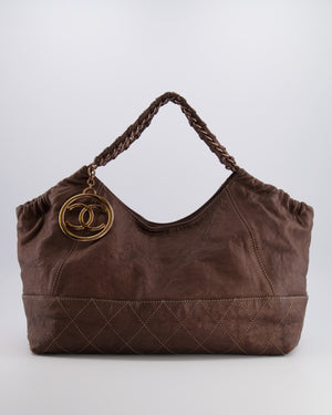 Chanel Vintage Bronze Calfskin Quilted Coco Cabas Tote Bag with Rose Gold CC Logo
