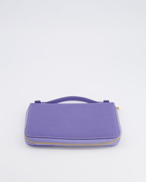 Loro Piana Purple Leather Top Handle Wallet with Gold LP Logo Zipper Detail