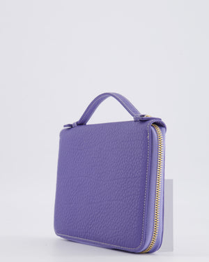 Loro Piana Purple Leather Top Handle Wallet with Gold LP Logo Zipper Detail