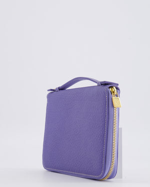 Loro Piana Purple Leather Top Handle Wallet with Gold LP Logo Zipper Detail