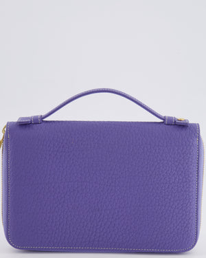 Loro Piana Purple Leather Top Handle Wallet with Gold LP Logo Zipper Detail