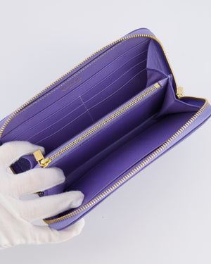 Loro Piana Purple Leather Top Handle Wallet with Gold LP Logo Zipper Detail