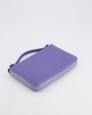 Loro Piana Purple Leather Top Handle Wallet with Gold LP Logo Zipper Detail