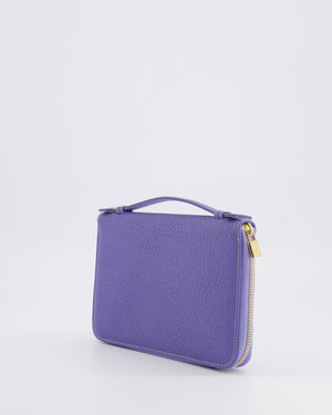 Loro Piana Purple Leather Top Handle Wallet with Gold LP Logo Zipper Detail