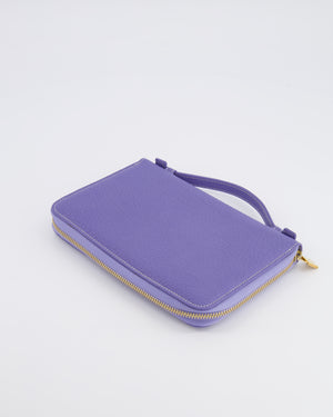 Loro Piana Purple Leather Top Handle Wallet with Gold LP Logo Zipper Detail