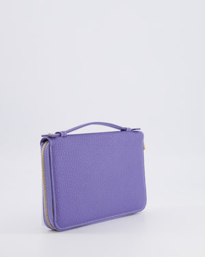 Loro Piana Purple Leather Top Handle Wallet with Gold LP Logo Zipper Detail