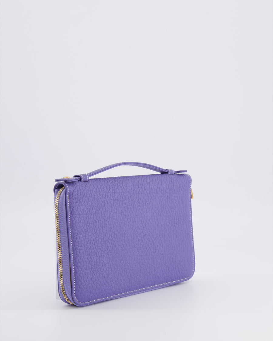 Loro Piana Purple Leather Top Handle Wallet with Gold LP Logo Zipper Detail