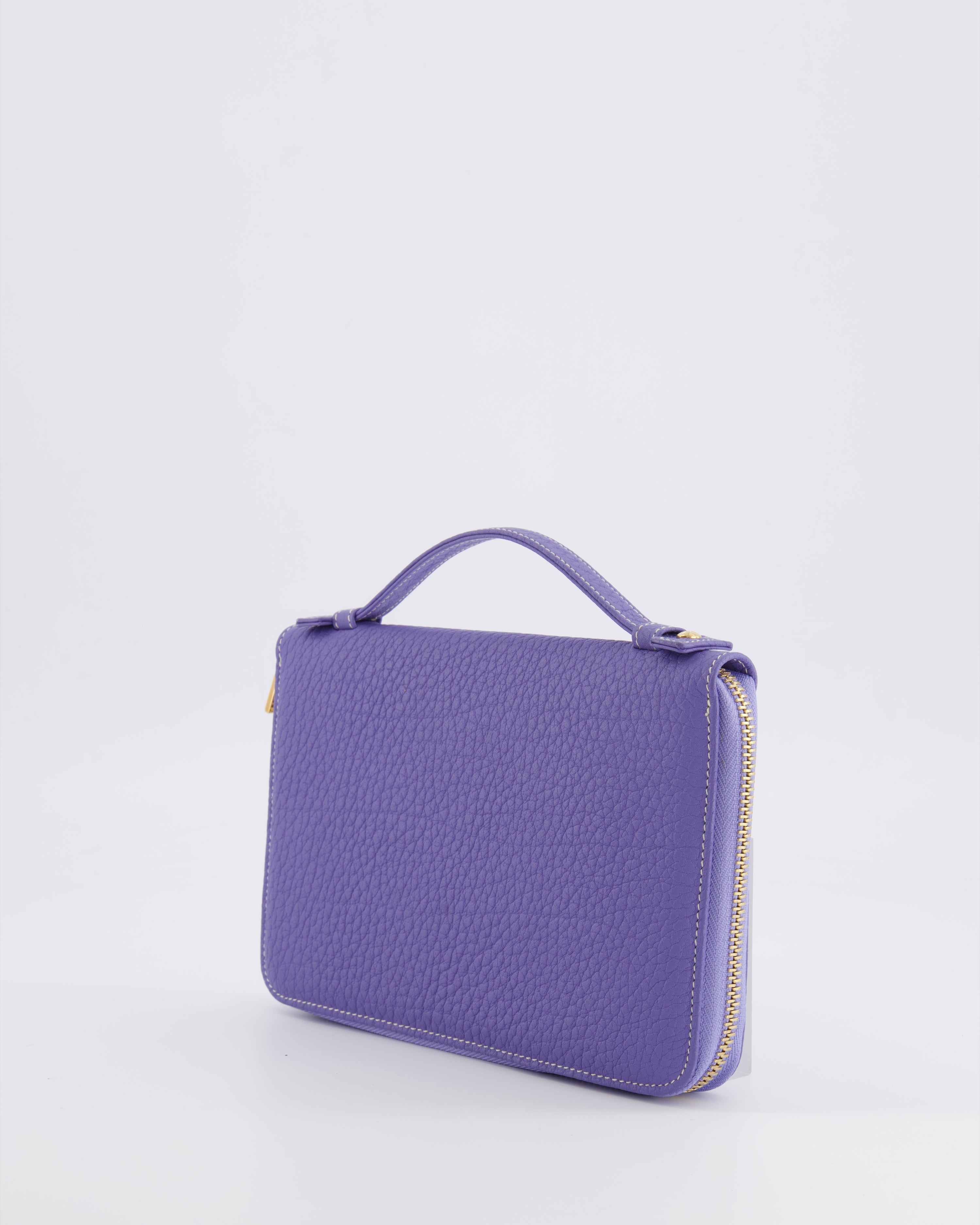 Loro Piana Purple Leather Top Handle Wallet with Gold LP Logo