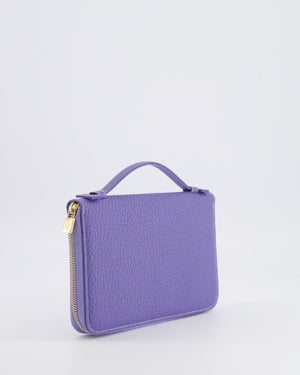 Loro Piana Purple Leather Top Handle Wallet with Gold LP Logo Zipper Detail